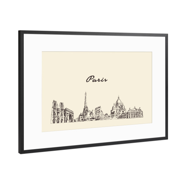 Poster mit Rahmen Schwarz (Metallic) "Paris hand drawn skyline" artboxONE - Städte,Städte / Paris