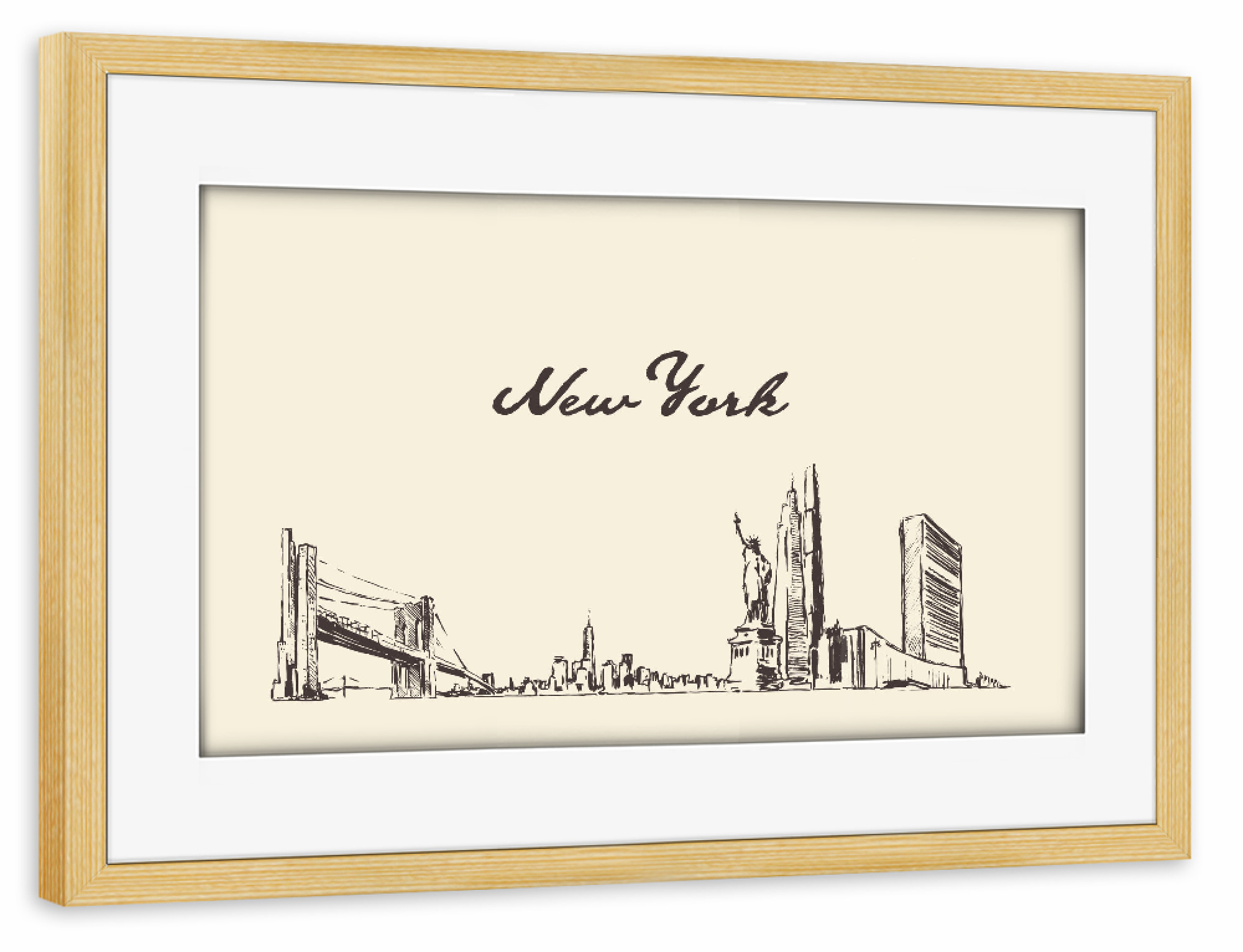 Poster mit Rahmen kiefer "New York hand drawn skyline" artboxONE - Städte,Städte / New York