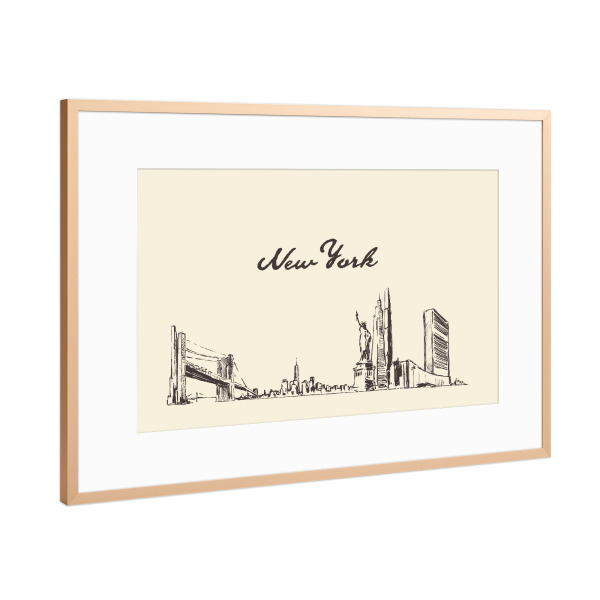 Poster mit Rahmen Kupfer "New York hand drawn skyline" artboxONE - Städte,Städte / New York