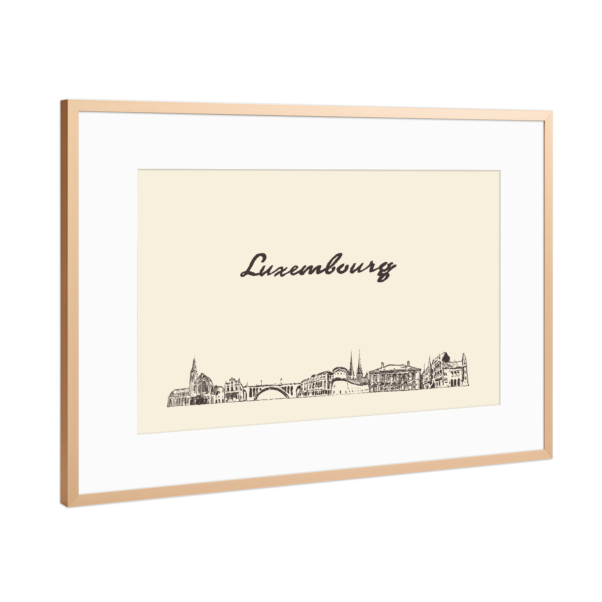 Poster mit Rahmen Kupfer "Luxembourg hand drawn skyline" artboxONE - Städte