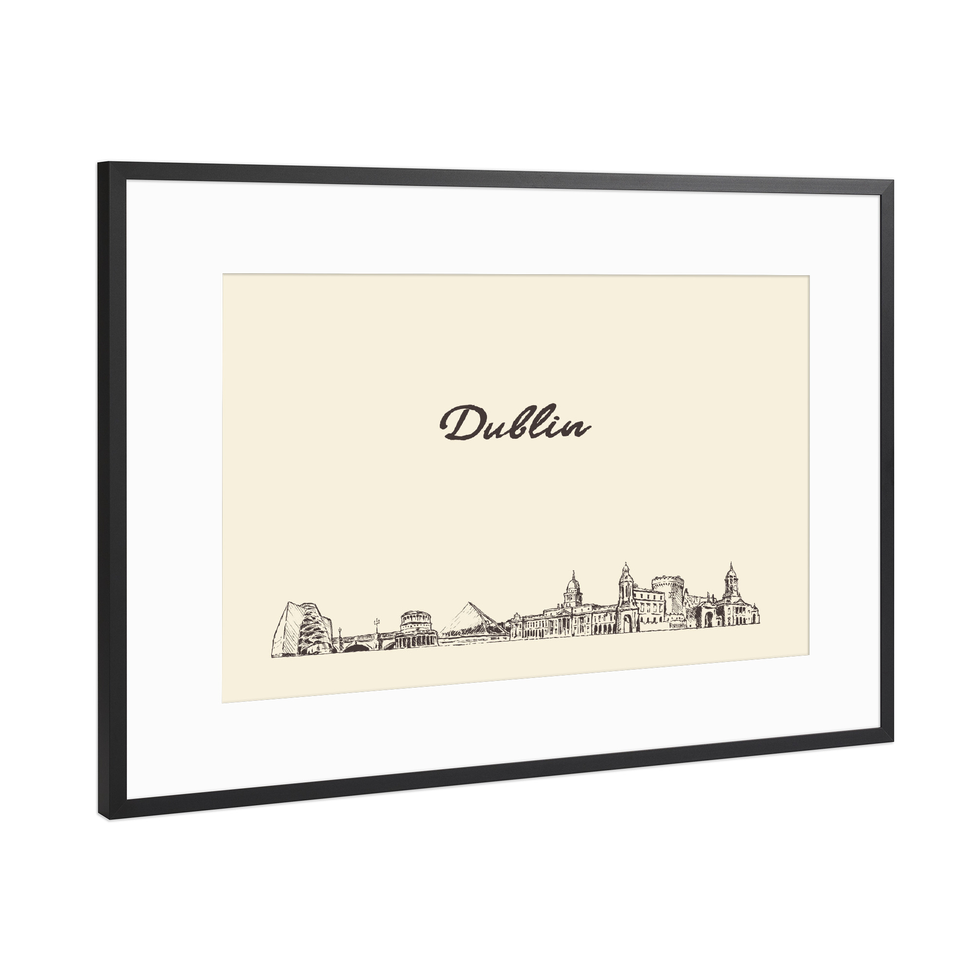 Poster mit Rahmen Schwarz (Metallic) "Dublin hand drawn skyline" artboxONE - Städte