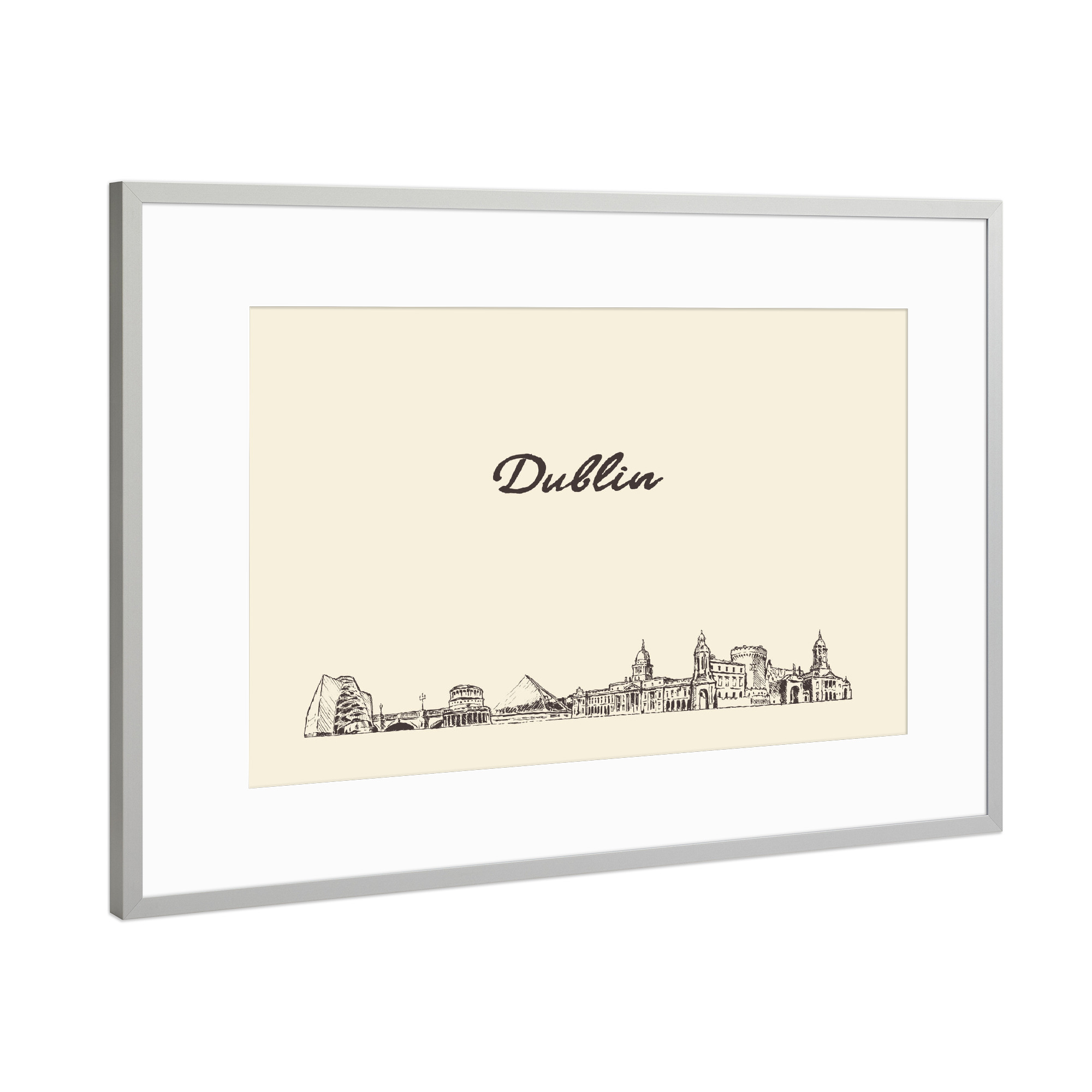 Poster mit Rahmen Silber "Dublin hand drawn skyline" artboxONE - Städte