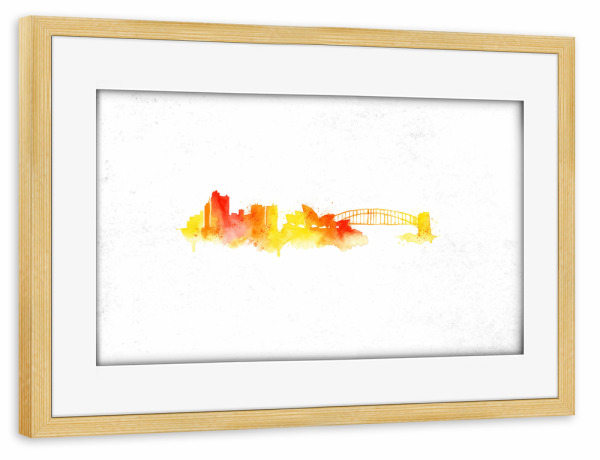 Poster mit Rahmen kiefer "Silhouette Sydney watercolor" artboxONE - Städte,Städte / Sydney
