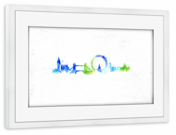 Poster mit Rahmen weiß "Silhouette London watercolor" artboxONE - Städte,Städte / London