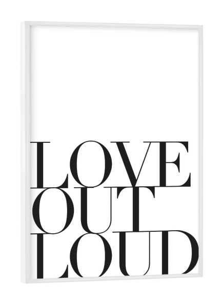 Poster mit weißem Rahmen "Love out loud A&K" artboxONE - Typografie,Schwarzweiß