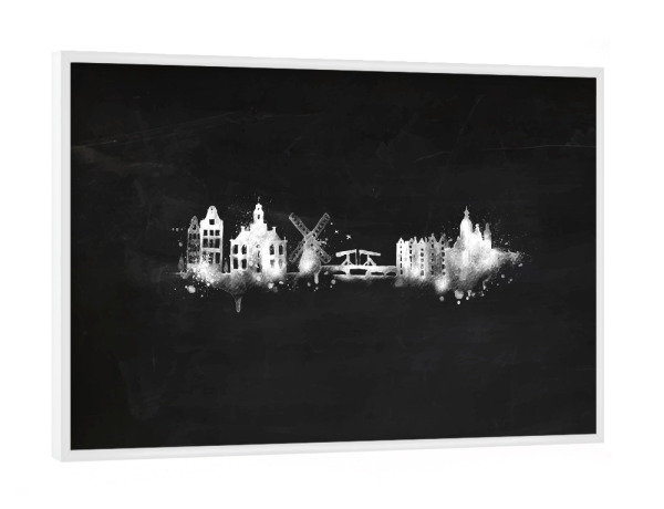 Poster mit weißem Rahmen "Silhouette Amsterdam chalk" artboxONE - Städte,Schwarzweiß,Städte / Amsterdam