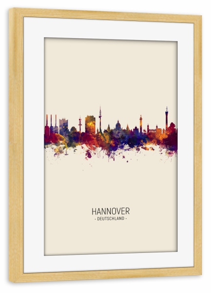 Poster mit Rahmen kiefer "Hannover Skyline Beige" artboxONE - Städte - Hannover,Germany,Skyline,Cityscape,Painting,Watercolour,Stadtbild