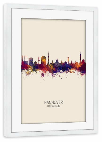 Poster mit Rahmen weiß "Hannover Skyline Beige" artboxONE - Städte - Hannover,Germany,Skyline,Cityscape,Painting,Watercolour,Stadtbild
