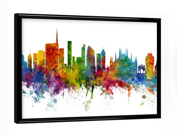 Poster mit schwarzem Rahmen "Milan Italy Skyline with Duomo" artboxONE - Städte - Milan,Italy,Skyline,Cityscape,Painting,Watercolour,Stadtbild,Duomo