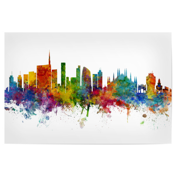 Poster 30x20 cm "Milan Italy Skyline with Duomo" artboxONE - Städte - Milan,Italy,Skyline,Cityscape,Painting,Watercolour,Stadtbild,Duomo