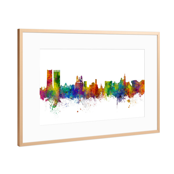 Poster mit Rahmen Kupfer "Marseille France Skyline" artboxONE - Städte - Marseille,France,Skyline,Cityscape,Painting,Watercolour,Stadtbild