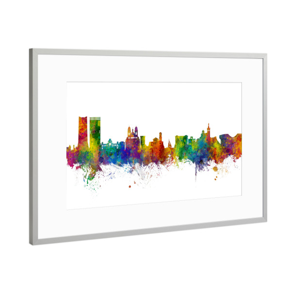 Poster mit Rahmen Silber "Marseille France Skyline" artboxONE - Städte - Marseille,France,Skyline,Cityscape,Painting,Watercolour,Stadtbild