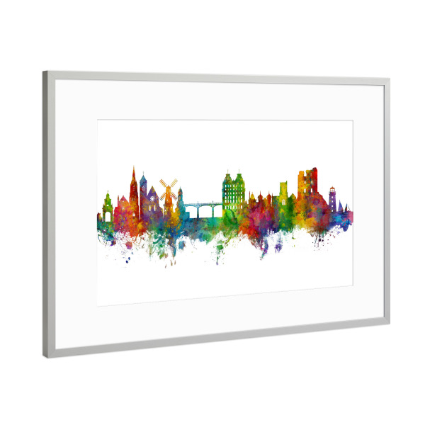 Poster mit Rahmen Silber "Scarborough England Skyline" artboxONE - Städte - Scarborough,England,Skyline,Cityscape,Painting,Watercolour,Stadtbild