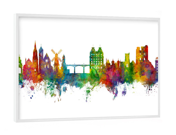 Poster mit weißem Rahmen "Scarborough England Skyline" artboxONE - Städte - Scarborough,England,Skyline,Cityscape,Painting,Watercolour,Stadtbild