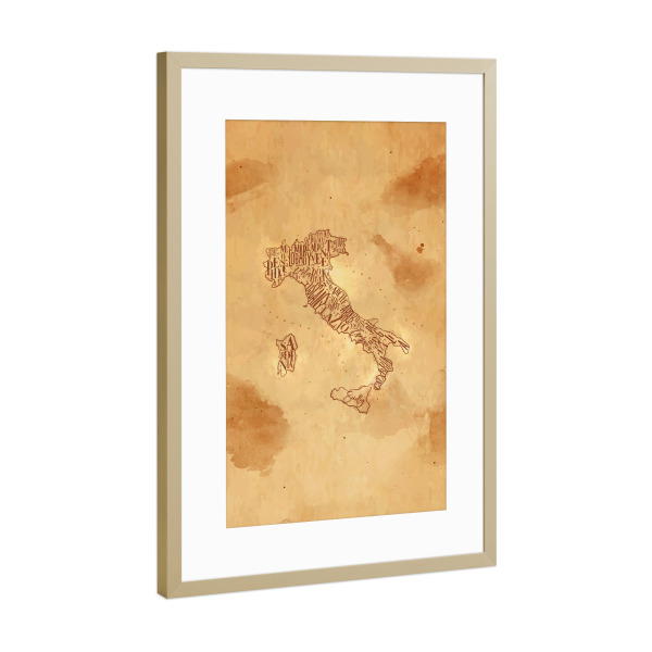 Poster mit Rahmen Gold "Map Italy vintage craft" artboxONE - Kartografie
