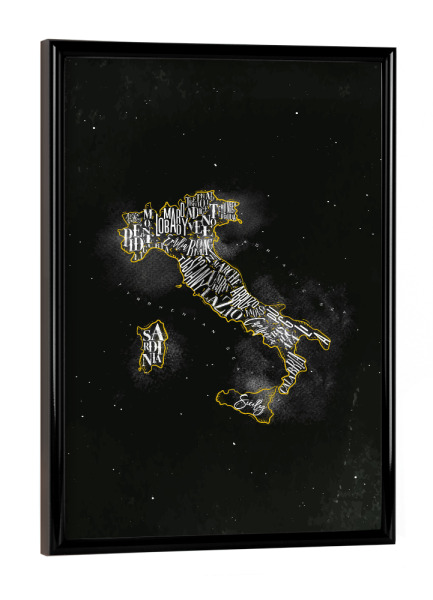 Poster mit schwarzem Rahmen "Map Italy vintage chalk yellow" artboxONE - Kartografie