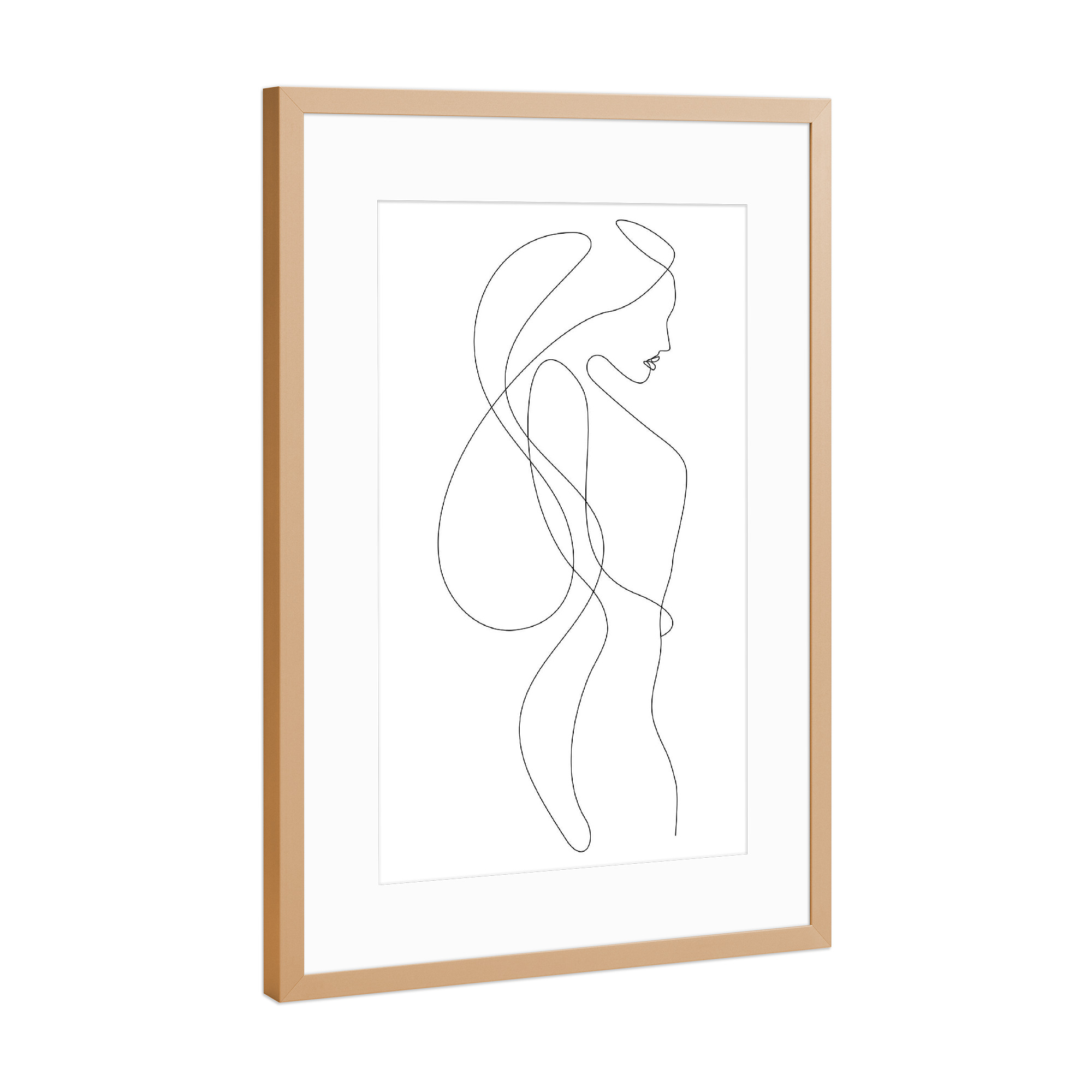 Poster mit Rahmen Kupfer "Lady with Long Hair" artboxONE - Menschen,Schwarzweiß - Line,Black,White,Minimal,Woman,Lady,Beauty,Hair,Line art