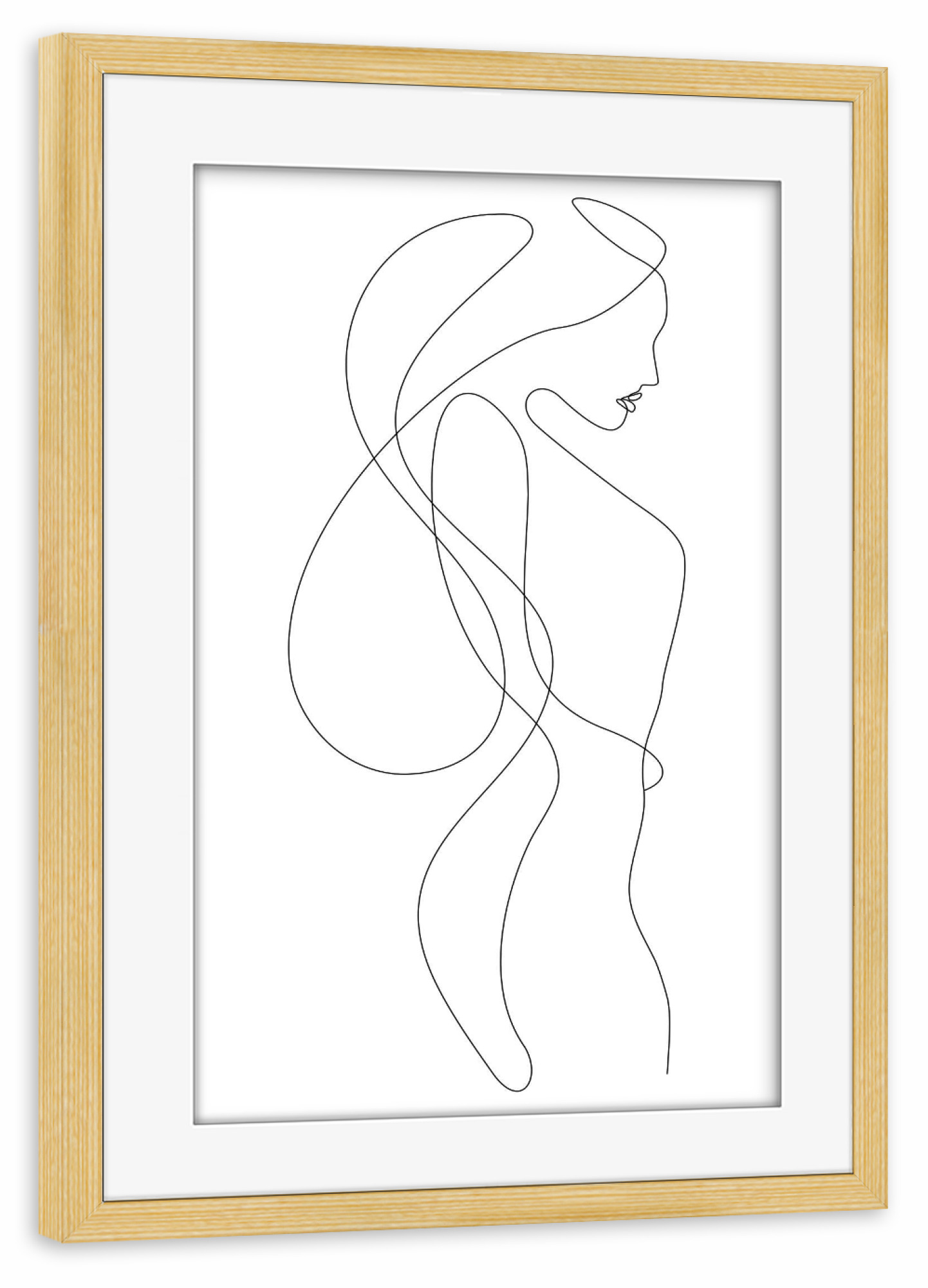 Poster mit Rahmen kiefer "Lady with Long Hair" artboxONE - Menschen,Schwarzweiß - Line,Black,White,Minimal,Woman,Lady,Beauty,Hair,Line art