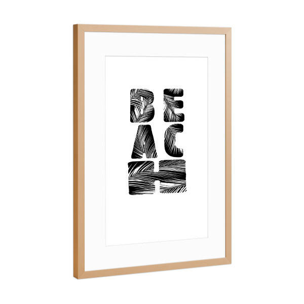 Poster mit Rahmen Kupfer "Schriftzug: BEACH" artboxONE - Typografie,Schwarzweiß