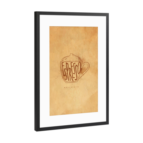 Poster mit Rahmen Schwarz (Metallic) "Macciato cup craft" artboxONE - Essen & Trinken