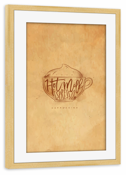 Poster mit Rahmen kiefer "Cappuccino cup craft" artboxONE - Essen & Trinken