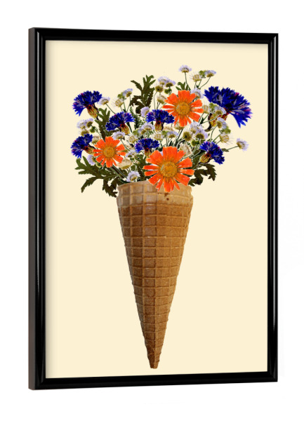 Poster mit schwarzem Rahmen "Blumeneistüte" artboxONE - Floral - Eis,Blumen,Flowers,Blumeneis,Ice,Iceart,Icecream,Fotografie,Collage,Fotocollage