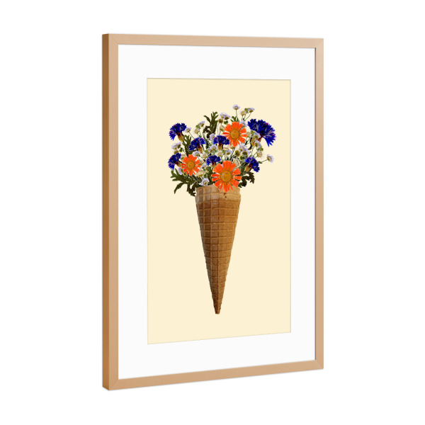 Poster mit Rahmen Kupfer "Blumeneistüte" artboxONE - Floral - Eis,Blumen,Flowers,Blumeneis,Ice,Iceart,Icecream,Fotografie,Collage,Fotocollage
