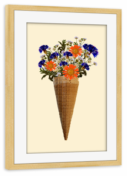 Poster mit Rahmen kiefer "Blumeneistüte" artboxONE - Floral - Eis,Blumen,Flowers,Blumeneis,Ice,Iceart,Icecream,Fotografie,Collage,Fotocollage