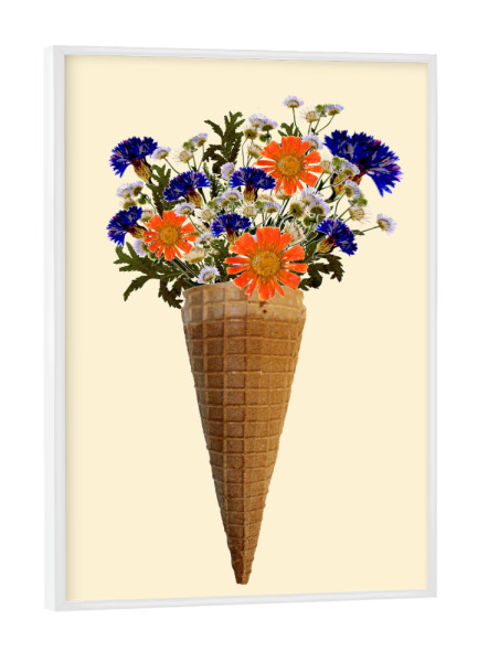 Poster mit weißem Rahmen "Blumeneistüte" artboxONE - Floral - Eis,Blumen,Flowers,Blumeneis,Ice,Iceart,Icecream,Fotografie,Collage,Fotocollage