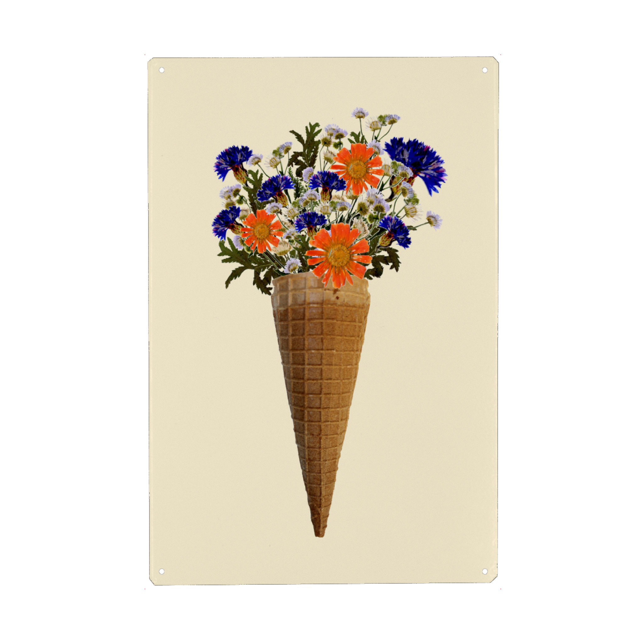 Holzbild "Blumeneistüte" artboxONE - Floral - Eis,Blumen,Flowers,Blumeneis,Ice,Iceart,Icecream,Fotografie,Collage,Fotocollage