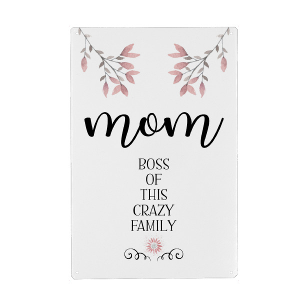 Holzbild "MOM Boss of family" artboxONE - Typografie - Mama,Mami,Mutter,Mutti,Muttertag,Familie,Spruch,Lustiger spruch,Blume