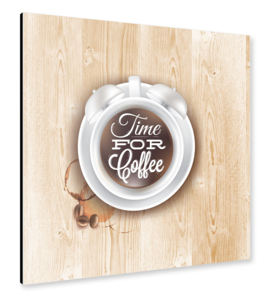 Alu-Dibond "Cup cofee alarm clock light wood" 30x30 cm artboxONE