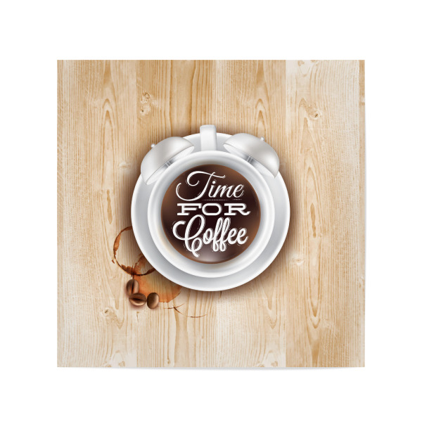 Poster 20x20 cm "Cup cofee alarm clock light wood" artboxONE - Essen & Trinken,Schwarzweiß
