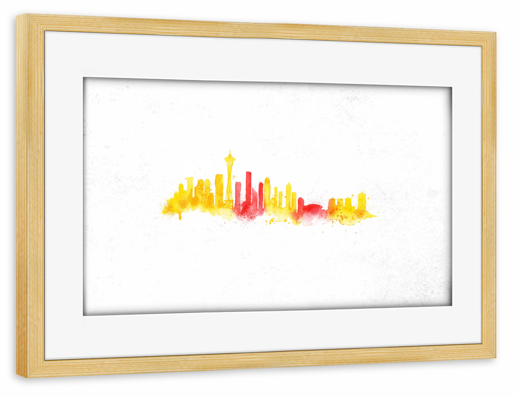 Poster mit Rahmen kiefer "Silhouette Seattle watercolor" artboxONE - Städte,Reise