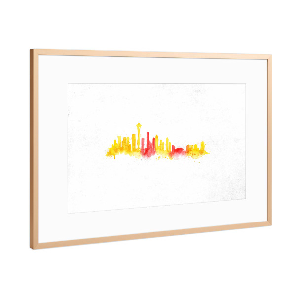 Poster mit Rahmen Kupfer "Silhouette Seattle watercolor" artboxONE - Städte,Reise