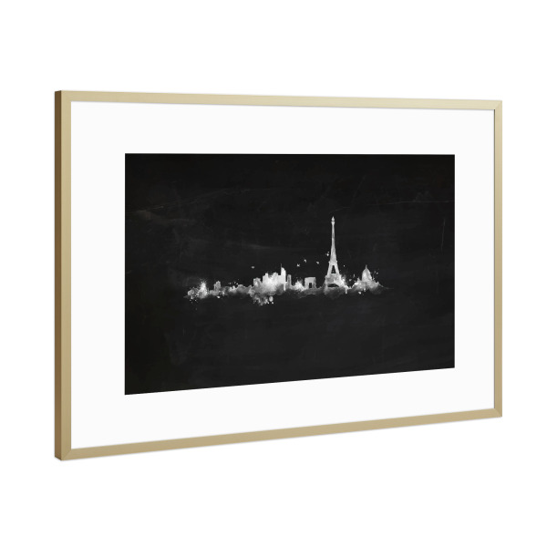 Poster mit Rahmen Gold "Silhouette chalk Paris" artboxONE - Städte,Schwarzweiß,Städte / Paris
