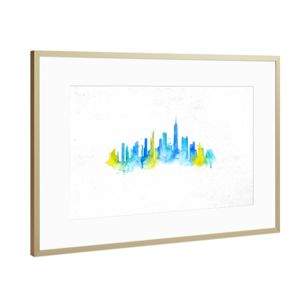 Poster mit Rahmen Gold "Silhouette Chicago watercolor" artboxONE - Städte,Reise,Städte / Chicago