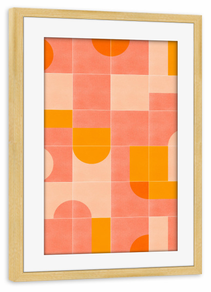Poster mit Rahmen kiefer "Retro Tiles Third" artboxONE - Abstrakt - Mid-century-modern,Living coral,Tiles