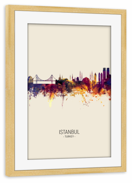 Poster mit Rahmen kiefer "Istanbul Turkey Skyline Beige" artboxONE - Städte / Istanbul
