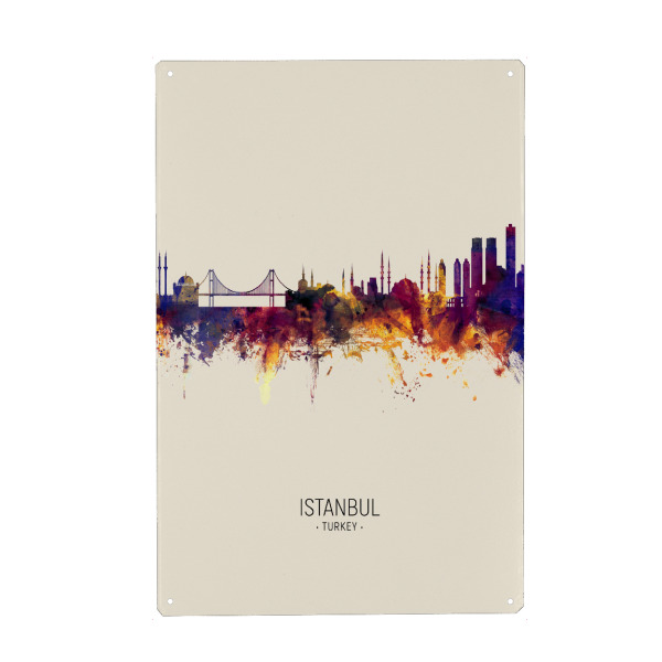 Metall Poster "Istanbul Turkey Skyline Beige" artboxONE - Städte / Istanbul - Istanbul,Turkey,Skyline,Cityscape,Painting,Watercolour,Stadtbild