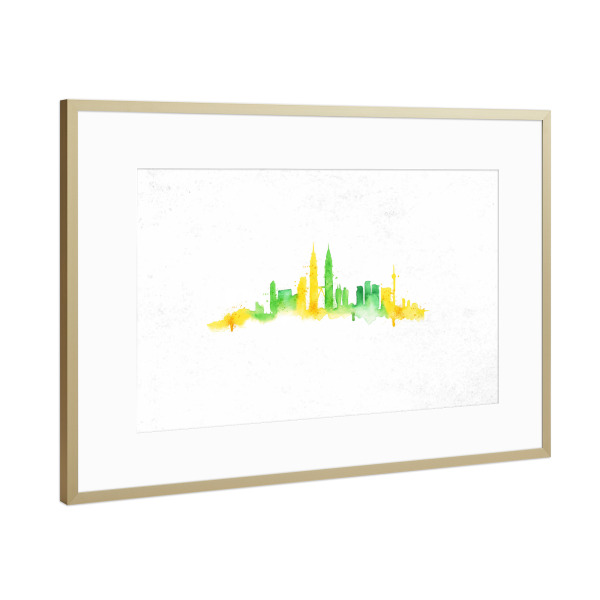 Poster mit Rahmen Gold "Silhouette watercolor Kuala Lumpur" artboxONE - Städte,Städte / Weitere