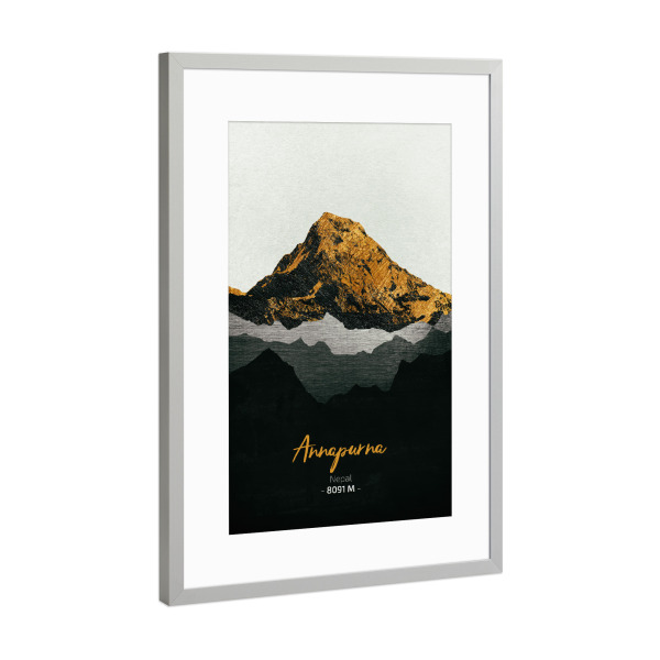Poster mit Rahmen Silber "Annapurna" artboxONE - Natur,Reise - Berge,Gebirge,Gipfel,Himalaya,Alpen,Klettern,Wandern,Bergsteigen,Natur,Landschaft