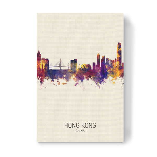 Leinwandbild "Hong Kong Skyline Beige" artboxONE - Städte - Hong kong,China,Skyline,Cityscape,Painting,Watercolour,Stadtbild