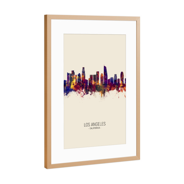 Poster mit Rahmen Kupfer "Los Angeles Skyline Beige" artboxONE - Städte / Los Angeles