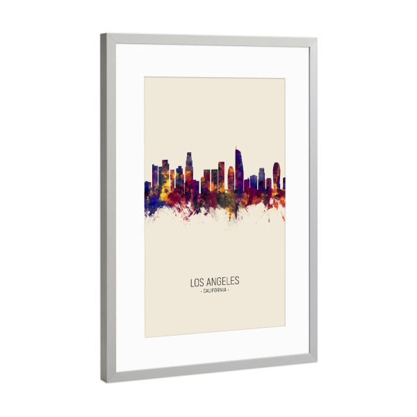 Poster mit Rahmen Silber "Los Angeles Skyline Beige" artboxONE - Städte / Los Angeles