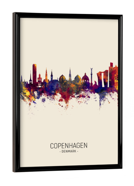 Poster mit schwarzem Rahmen "Copenhagen Denmark Skyline Beige" artboxONE - Städte / København