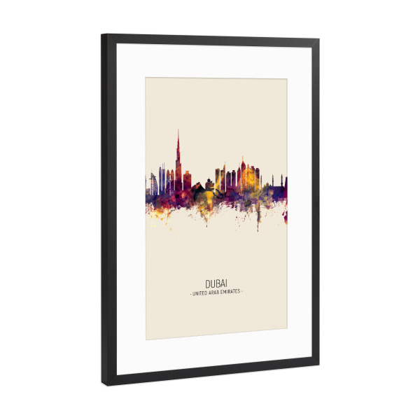 Poster mit Rahmen Schwarz (Metallic) "Dubai Skyline Beige" artboxONE - Städte / Dubai