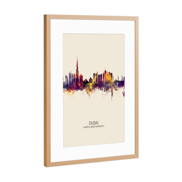 Poster mit Rahmen Kupfer "Dubai Skyline Beige" artboxONE - Städte / Dubai