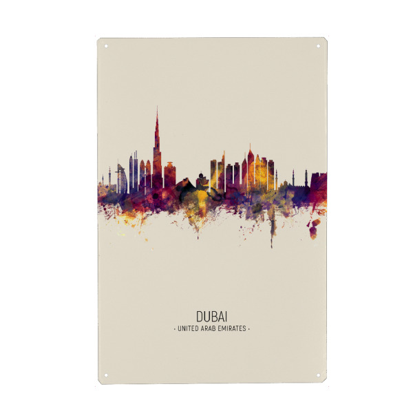 Metall Poster "Dubai Skyline Beige" artboxONE - Städte / Dubai - Dubai,United arab emirates,Skyline,Cityscape,Painting,Watercolour,Stadtbild