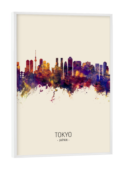 Poster mit weißem Rahmen "Tokyo Japan Skyline Beige" artboxONE - Städte / Tokio - Tokyo,Japan,Skyline,Cityscape,Painting,Watercolour,Stadtbild